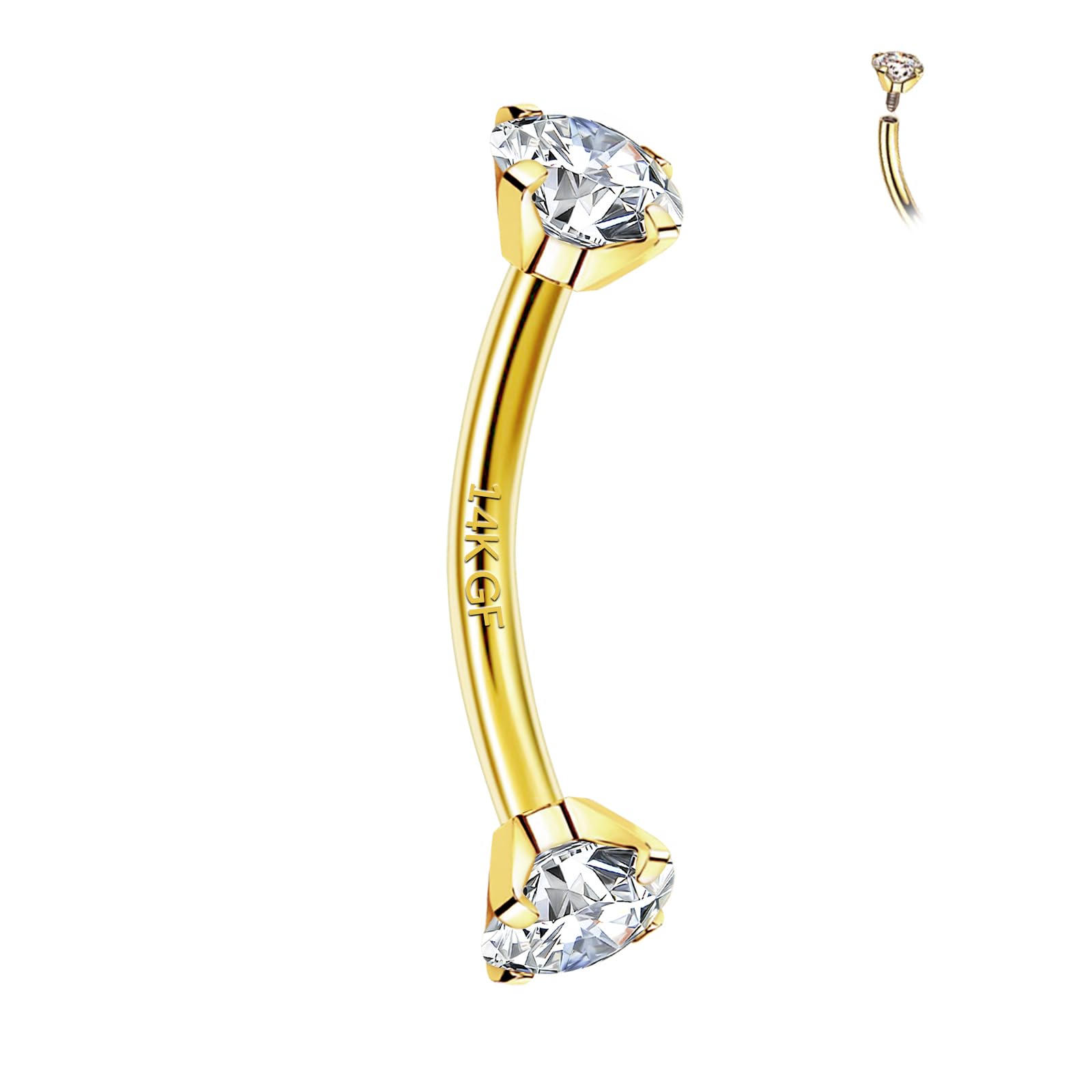 2Pcs 14k Gold Filled Eyebrow Rings 16G Threaded Tower Piercing Jewelry Surgical Steel Vertical Labret Belly Tongue Ring, Daith Earring, Dumbbells-image-21