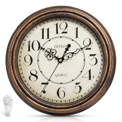 Geevon Vintage Wall Clock, Silent 12 Non Ticking Retro Round Clock Quartz Decorative Battery Operated Wall Clock for Kitchen, Office, Bedroom, Living Room, Classroom, Decor