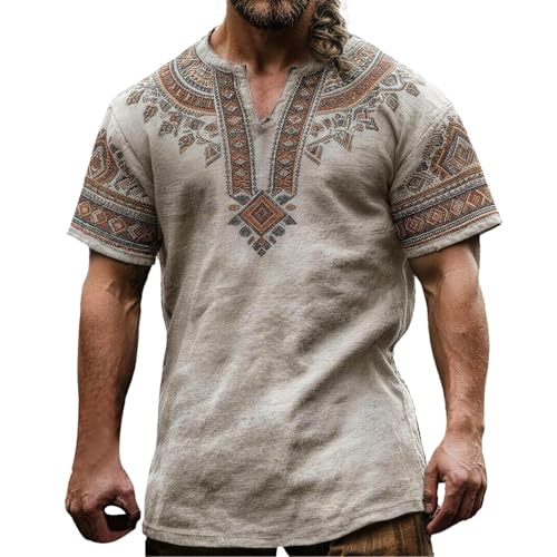 T-shirt médiéval nordique imprimé respirant en pur coton doux coupe confort homme