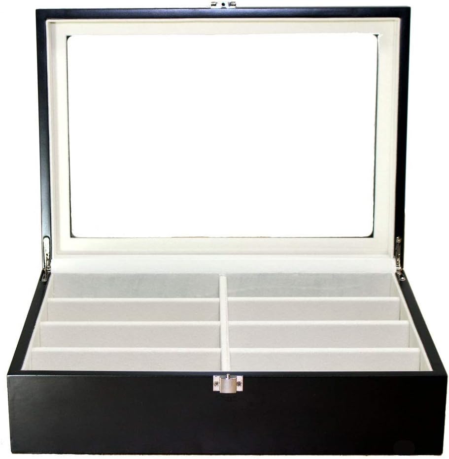 Roomganize Luxury Eight-Compartment Sunglasses Organizer, Eyewear Organizer, Jewelry Box, Watch Box and Display Case (Black)
