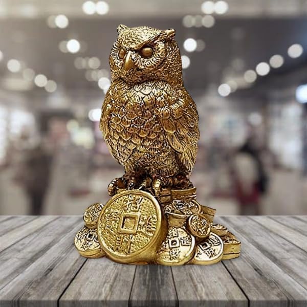 Image of INARA Creation Owl Statue /Idol /Showpiece for Good Luck and Prosperity Showpiece for Car Dashboard and Home Decor (Gold), 6 cm, 5 cm