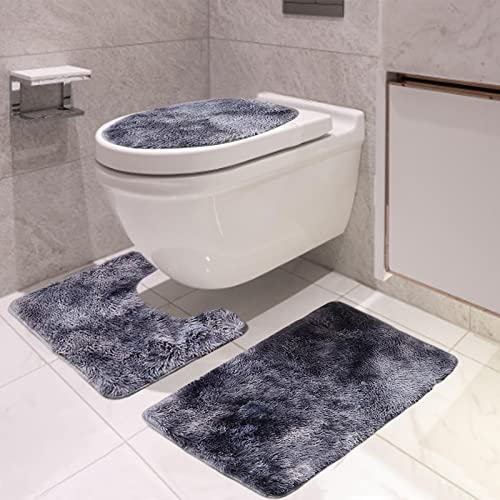 Baoblaze Shaggy Badematten-Set, 3-teilig, mit Toilettendeckelbezug, waschbarer U-Form-Teppich, Rutschfester Teppich, Badezimmerteppich-Sets für die, GRAU – Bild 3