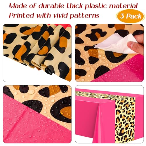 Image of Buryeah Leopard Print Tablecloth 54 x 108'' Leopard Plastic Table Cover Disposable Safari Animal Cheetah Print Party Decorations for Baby Shower Wedding Birthday Party Favors(Hot Pink,6 Pcs)