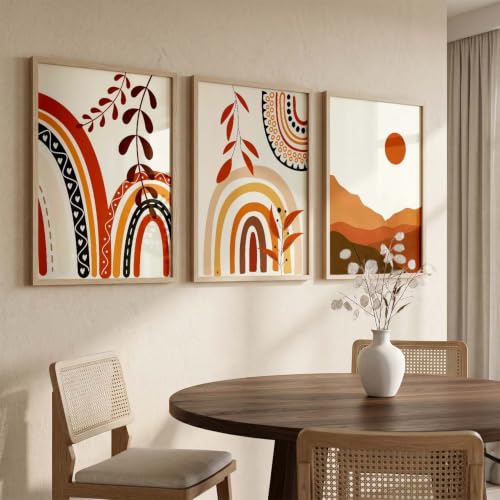 Image of kotart Home Decor Boho Painting Decorative Wall Art poster With Frame For Living Room Bed Room Hotel Wall Decor Digital Reprint Set of 3 (19X25 inch)