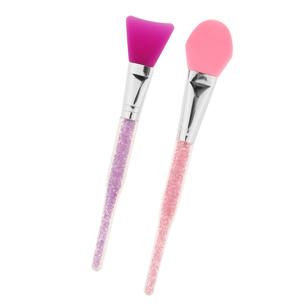 MagiDeal2 Pieces Soft Silicone Facial Face Mud Mask Mixing Brushes Beauty Makeup Cosmetic DIY Tools Crystal Handle