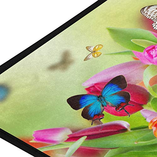 Spring Flowers Tulip Butterfly Kitchen Rugs Summer Floral Leaves Kitchen Mat Runner Rugs Non Slip Floor Door Mats Soft Doormat Carpet Home Decor 39 X 20 Inch #TOP4