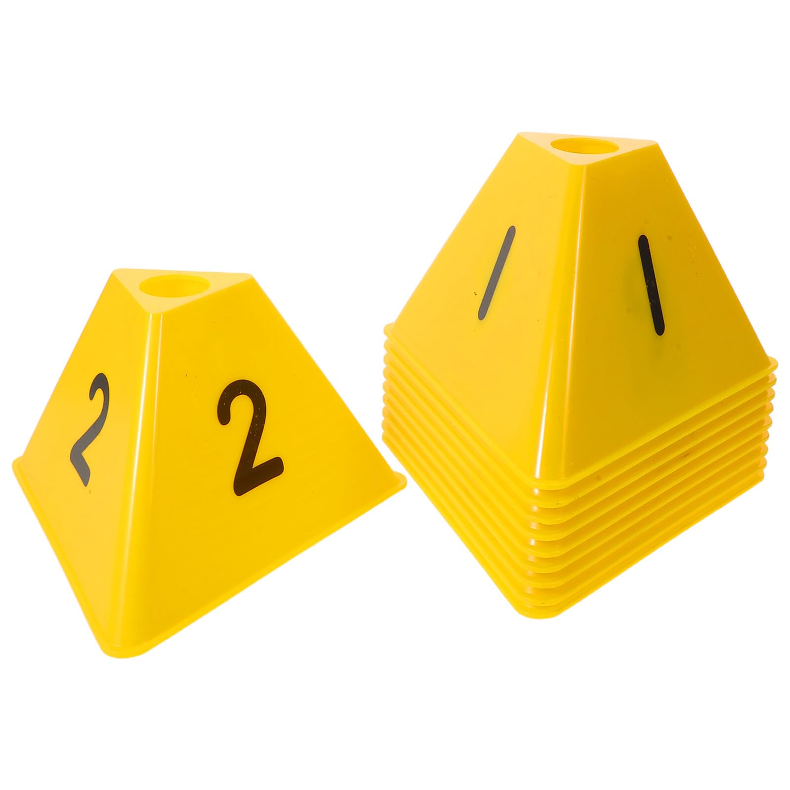 10 Piezas Conos Numerados para Entrenamiento Deportivo Conos de Agilidad Triangulares Amarillos Marcadores de Campo para Fútbol Baloncesto y Tenis para Exteriores y Gimnasio
