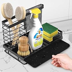 Fregadero Gotea Por Abajo Organizador Fregadero, Soporte de Esponja Organizador Cocina de Acero Inoxidable con Bandeja de Goteo para Cocina Baño, Encimera de Esponja con Soporte para Utensilios y Bandeja