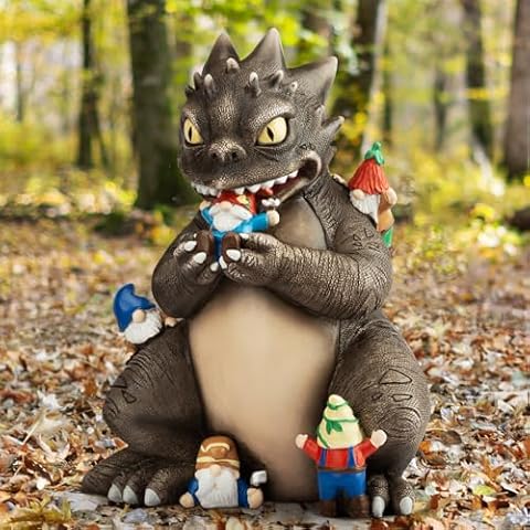 Grovind Garden Decor Statue, Dinosaur Eating Gnomes Garden Statues Outdoor Decor, Funny Monster Gnome Figurine Outside Clearance for Patio Yard Decorations - Gardening Gift for Birthday Mom Dad Cover