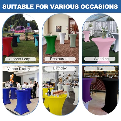 Cocktail Table Covers-Spandex Round High Top Table Cloths 6 Pack 32x43 Inch-Black Stretch Fitted Bar Tall Tablecloth for Pub Bistro Highboy Party Event Banquet Height Folding Satnding Tables - Image 6