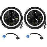 Moclever 7 Inch LED Headlights with Halo, 2PCS 6000LM Round LED Headlamp for Jeep Wrangler TJ JK CJ, Angel Eyes DRL & Turn Signal, H4 to H13 Adapter Plug and Play