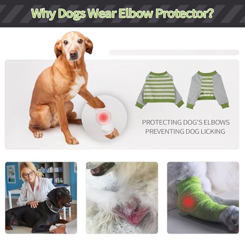 Image of FUAMEY Dog Recovery Sleeve with Elbow Protector,Dogs Shirt Stop Licking Joints,Pet Long Sleeve Suit Protecting Dog's Front Leg Arm Wounds Cover Skin Conditions Green Stripes M