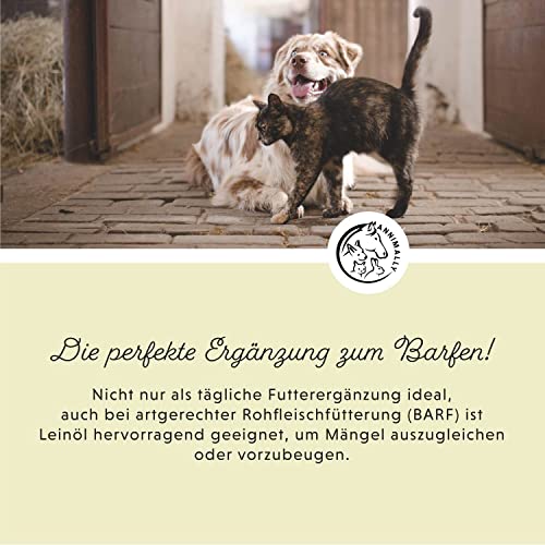 Annimally Leinöl für Hunde 500ml - Leinöl Hunde kaltgepresst reich an Omega 3 & 6 Fettsäuren & Vitamin B -Barf Öl für Hund, Katze und Pferd geeignet Reines Naturprodukt aus Deutschland - Leinöl Hund