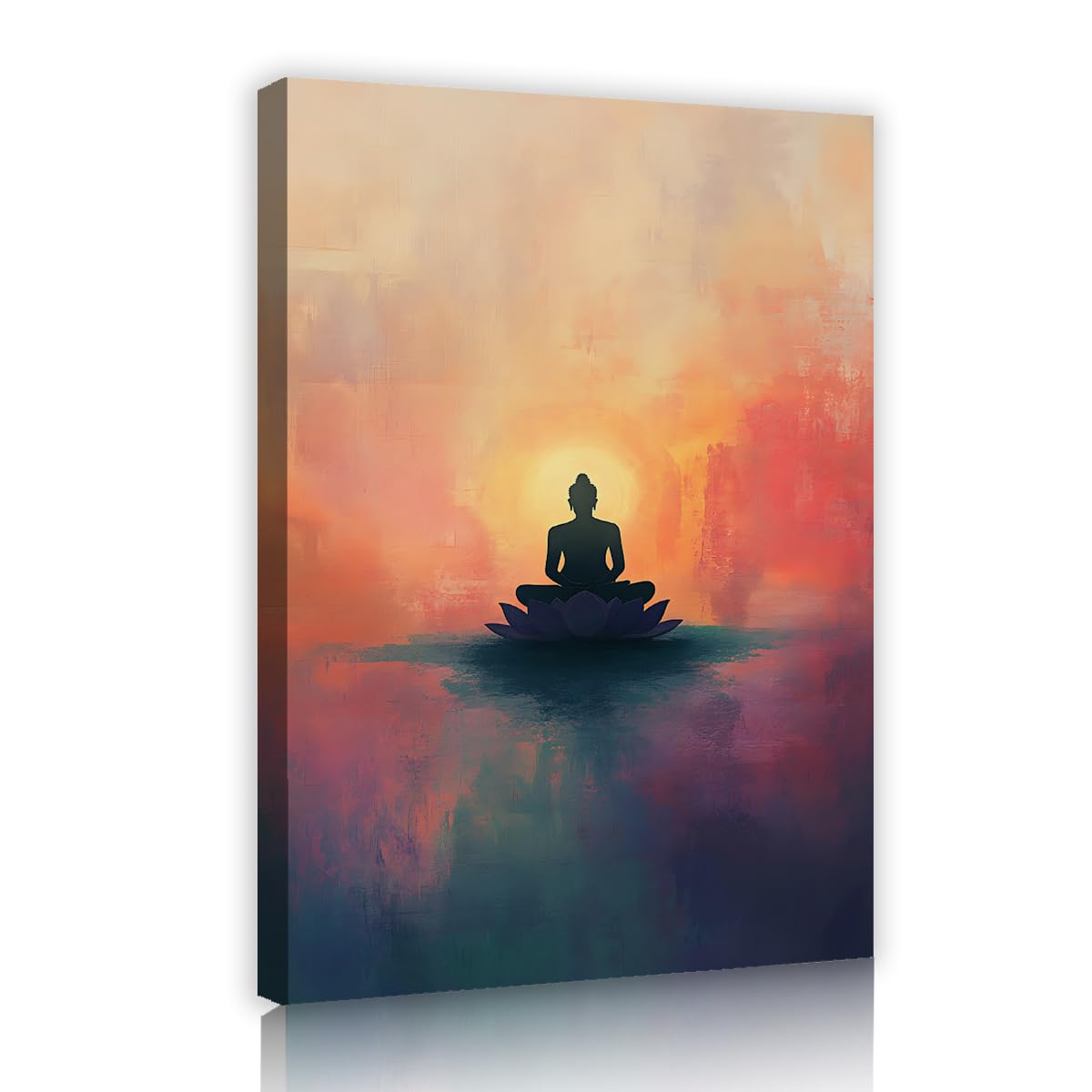 TOANGWALL Buddha Wall Art Canvas Prints Lotus Flower Sunset Lake Pictures for Office Guest Room Framed Silhouette Poster Mural Home Decoration Modern 40x60cm