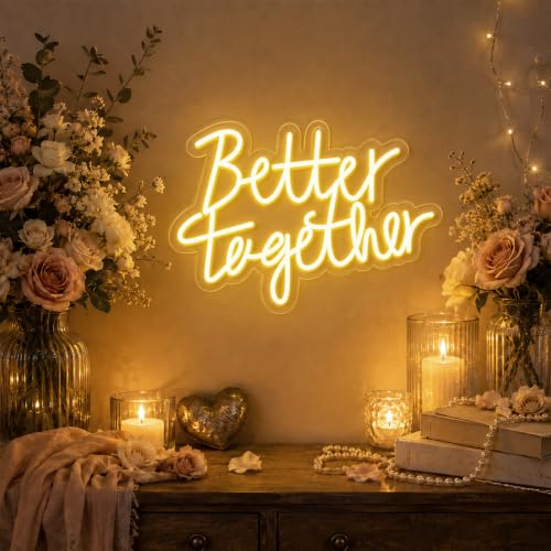 FARNY Better Together Neon Sign for Wall Decor Dimmable LED Neon Night Light Sign for Wall Party Dcor Engagement Bedroom Bar Wedding Birthday Christmas Decoration Warm White 16x 12