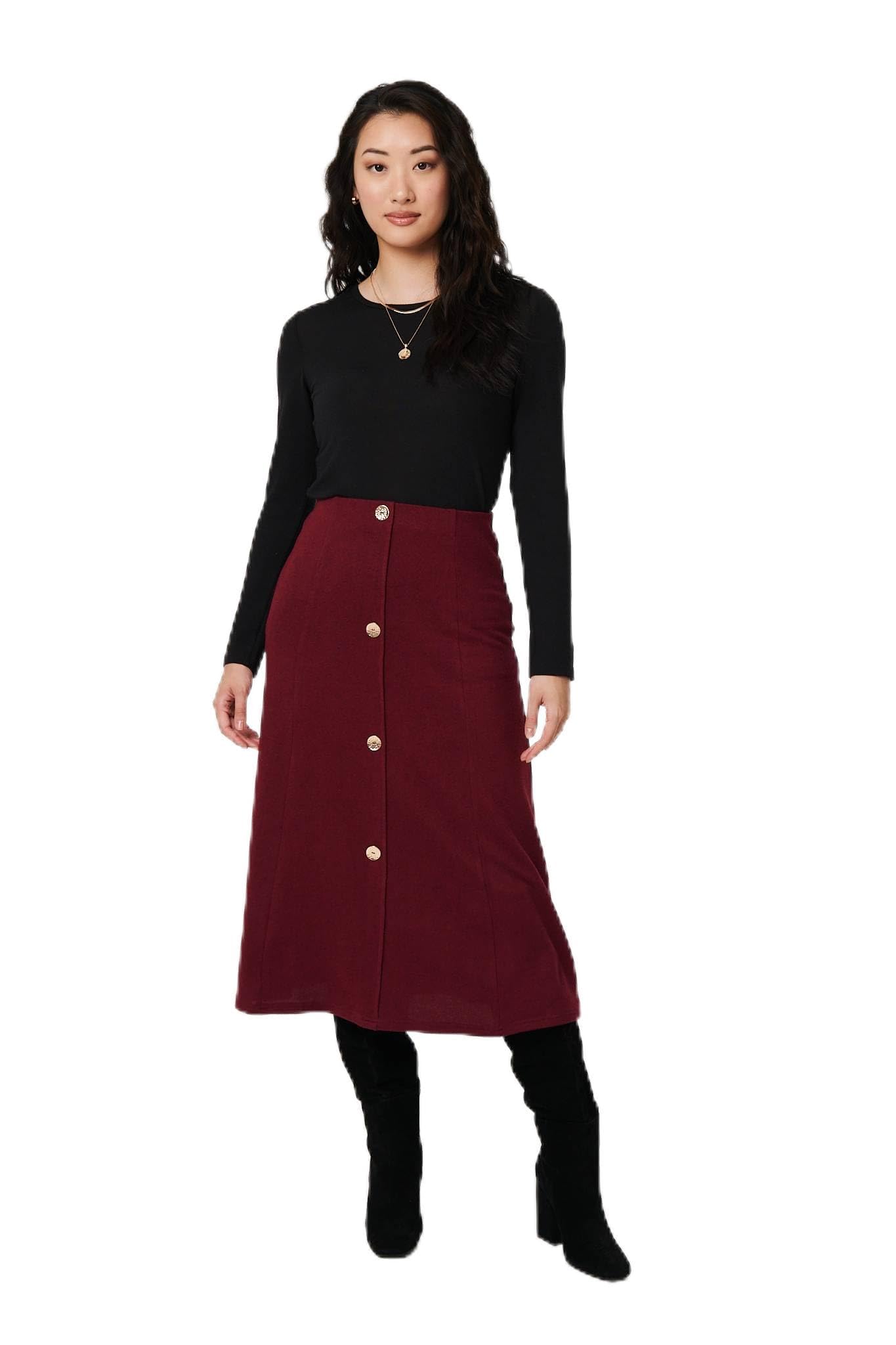 Izabel London Red Buttoned High Waist A-Line Midi Skirt - 10
