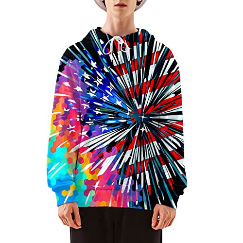 Asylvain American Flag Hoodies Adults 4Th Of July Hoodie 3D Colorful Printed Pullover Hooded Cool Usa Patriotic Sweatshirts For Men Women, Small #TOP2