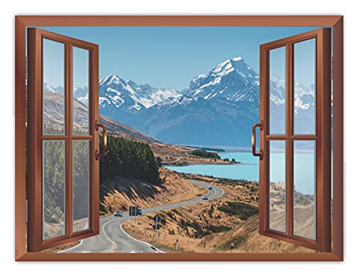 Image of CVANU Beautiful Sight of high Mountain Covered with White Snow and Flowing River Removable Faux Window Wall Sticker /Decals for Living Room Bed Room etc Cv 37