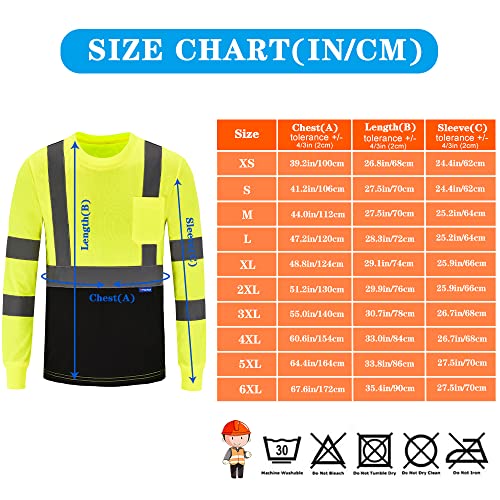 Aykrm High Viz Shirts For Men Safety T Shirt Reflective High Visibility Hi Vis Long Sleeve T Shirt Class 3 Safety Shirt (Yellow, 3Xl) #TOP4