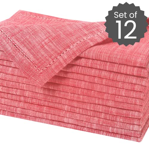 Cotton Clinic 12 Pack Farmhouse Style Slub Textured 18X18 Cloth Dinner Napkins, 100% Cotton For Everyday Use And Events - Soft And Durable Cocktail Napkins, Wedding Dinner Napkins, Red #TOP1