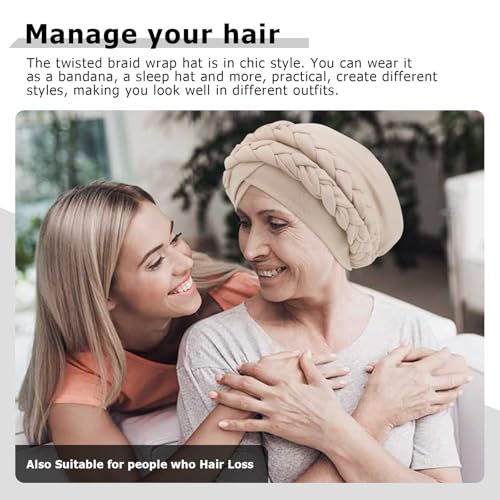 Image of DRESHOW African Women Turban Caps Cotton Beanie Twist Headscarf Pre-Tied Double Twisted Braids Wrap Hat Chemo Cancer Cap