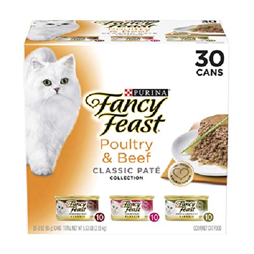 Purina Fancy Feast Classic Pate Collection Feast Adult Wet Cat Food (Poultry & Beef Variety Pack, 3 oz (Pack of 30))