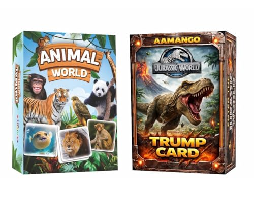 Image of Aamango Dinosaur World & Animal World Trump Cards Combo Pack (63 Cards Each) | Educational Card Game for Children | Learn Dinosaurs, Animals, Facts & Stats