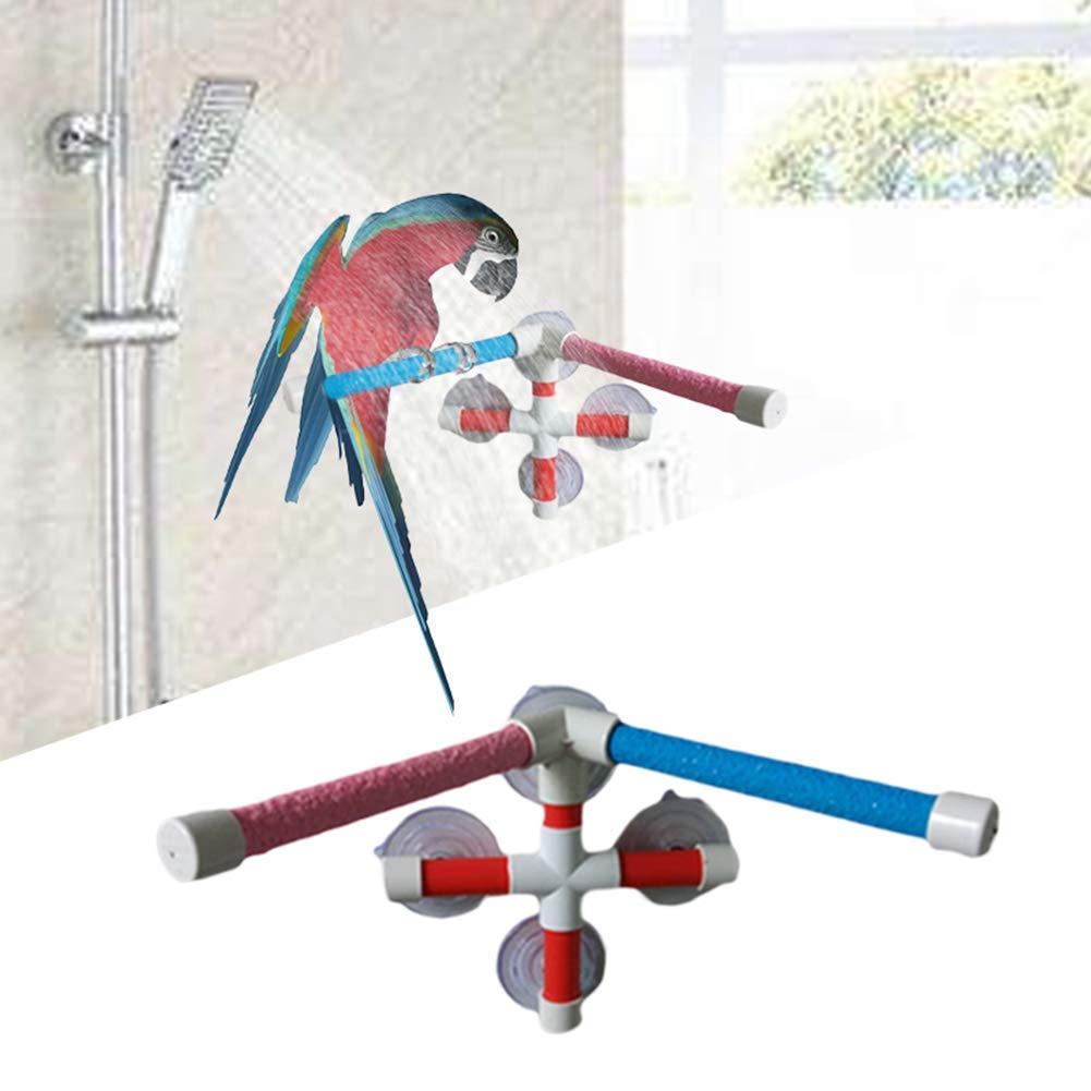 Double Suction Cup Shower Perch Window Wall Stand for Bird Parrot Parakeet Cockatiel Conure Macaw African Greys Amazon Cockatoo Lovebirds Budgie Finch Canary Bath Toy Accessories(Ramdom Color)