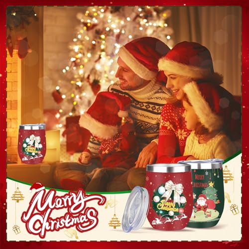 Image of MEZMUT Christmas Wine Tumbler Unique Mom Christmas Gifts for Women Her 12oz Stainless Steel Wine Glass Christmas Cups Insulated Tumblers with Lids&Straws Double Wall Vacuum Coffee Tumbler Mugs