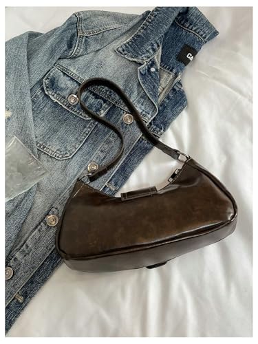 MakeMeChic Women's Y2k Faux Leather Shoulder Bag Buckle Zipper Top Handle Underarm Handbag4