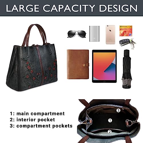 Image of Genuine Leather Satchel for Women Top Handle Bags Handmade Purse Vintage Embossed Leather Crossbody Handbags Hobo Bag