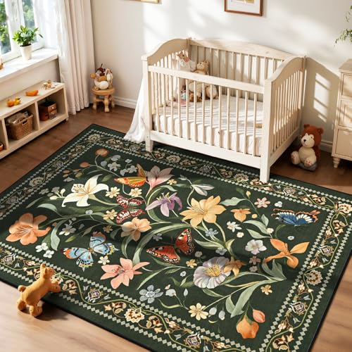 Tapete Vintage Floral 3x5 Antideslizante y Lavable miniatura 2