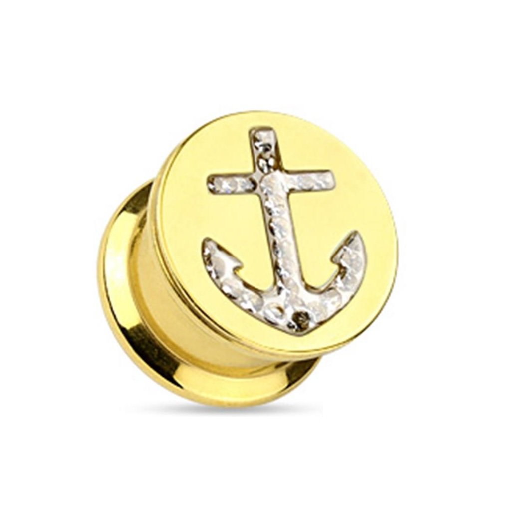 Ohr Plug Schraubverschluss Mit Anker Design - Vergoldet 6-16mm
