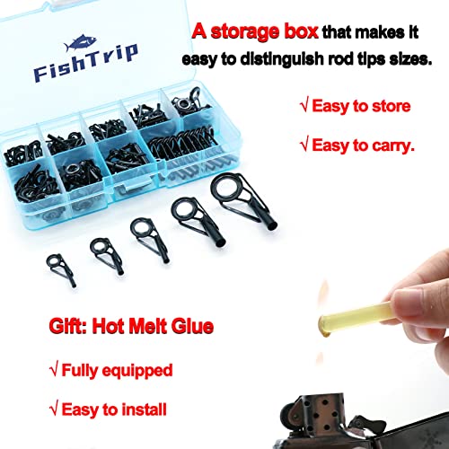 Fishtrip Rod Tip Repair Kit 20Pcs Fishing Rod Tips Replacement Kit Stainless Steel Ceramic Guides Ring Fishing Pole Eyelets Repair Kit #TOP3