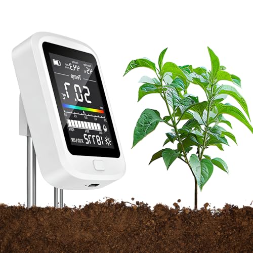 6-in-1 ph messgerät Erde, Feuchtigkeitsmessgerät Pflanze, Digitales bodenmessgerät, Multifunktionaler bodenfeuchtemessgerät pflanzenPH/Fruchtbarkeit/Bodenfeuchte/Temperatur/Licht mit LCD-Display