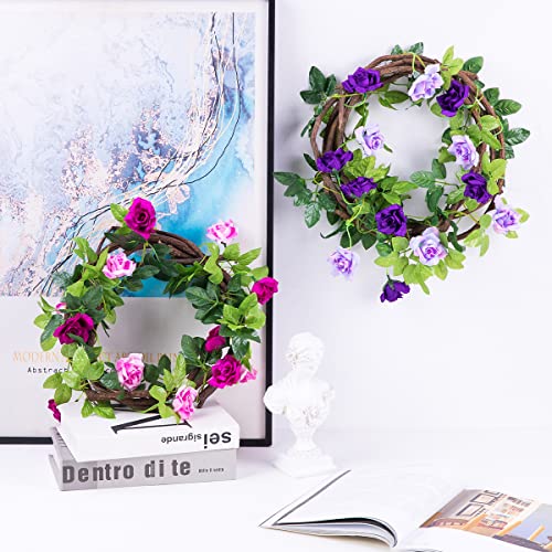 Kisflower 3Pack Artificial Rose Flower Garland, 23.7Ft Fake Vines Silk Flowers Hanging Rose Ivy For Wedding Arch Decorations Room Party Home Garden Hotel Office Wall Decor (Purple) #TOP4