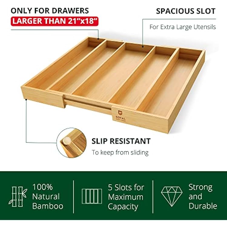 ROYAL CRAFT WOOD Luxury Bamboo Kitchen Drawer Organizer - Expandable Utensil Organizer for Drawer - Multi-Use Drawer Organizer Set