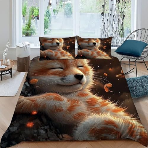 Housse de couette renard dessin animé imprimé 3D literie microfibre - 3