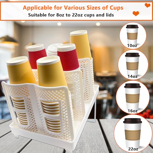 CIT ZCFYU Coffee Cup Organizer Holder, Adjustable Cup and Lid Storage Rack,6 Slots Disposable Paper Cup Dispenser fits 8-22oz,Plastic Cup Stand for Coffee Station Bar Countertop Home Kitchen,White — view 2