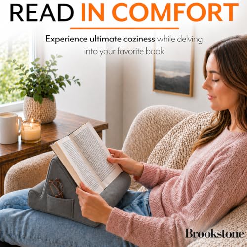 Image of Brookstone Tablet Lap Cushion - Tablet /Phone /Ebook Holder for Bed, Flights, and Travel, Memory Foam Lap Desk for Reading and Hands Free Viewing, Compatible iPad and Kindle Accessories, Grey