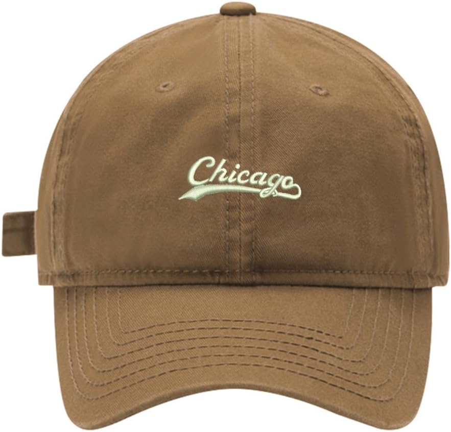 Baseball Cap - Chicago Embroidered Washed Cotton Dad Hat Adjustable Unisex Casual Cap