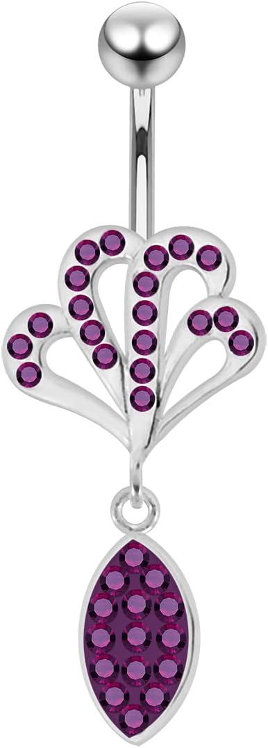 Multi Crystal Stone Stylish Floral with Eye Shape Dangling 925 Sterling Silver Belly Ring Body Jewelry