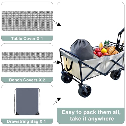 misaya Picnic Table Cover with Bench Cover, Waterproof Elastic Fitted Tablecloth for 6 Foot Tables, Rectangle Washable Polyester Tablecloths for Picnic, Camping, Outdoor (Black, 30" x 72") — view 5