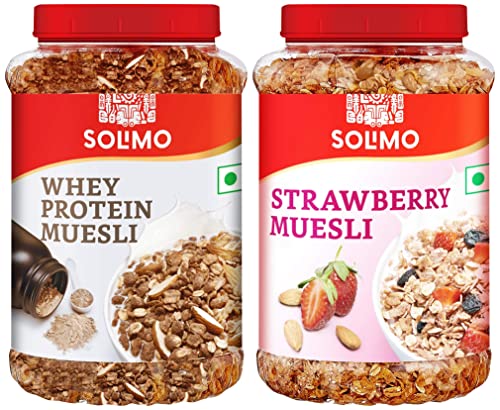 Image of Amazon Brand Solimo - Strawberry Muesli 1kg & Amazon Brand Solimo - Muesli with Whey 1kg