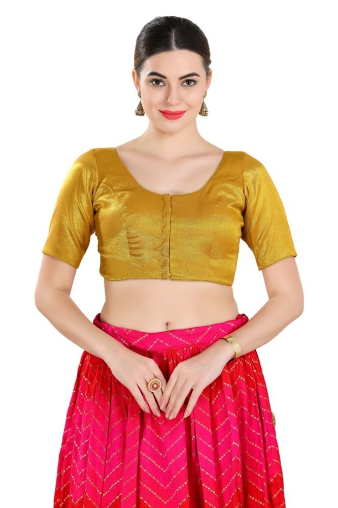 Women's Shimmer Padded Saree Blouse | Front Open Hook Closure | Elbow Sleeves Designer Blouse | Stretchable Readymade Blouse for Saree & Lehenga-image-26
