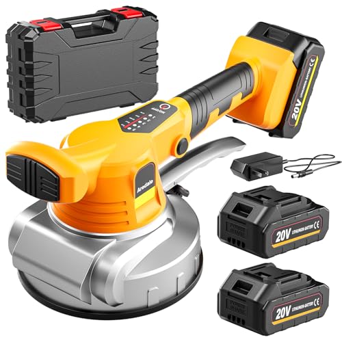 Tile Vibration Tool with 2 X 20V Batteries Cordless Tile Vibration, Tile Vibrator with 160mm Suction Cup 6 Adjustable Speed Digital Display for Floor, Tile,Wall