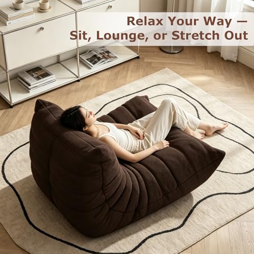 Image of Giant Bean Bag Chair for Adults,Comfy Single Floor Fireside Chair with Memory Foam,Cozy Accent Sofa Couch Boneless Chaise Loungefor Small Room Living Room Bedroom Gaming Room(Coffee, Single)
