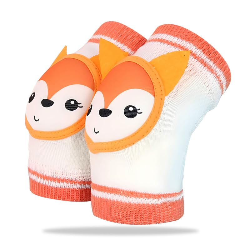 BEMBIKA Baby Kneepad Fox Face, Baby Knee Pads for Crawling, Baby Knee Protector, Knee Cap for Kids for Safety Anti-Slip Padded Stretchable Elastic Soft Comfortable-(Fox Orange)