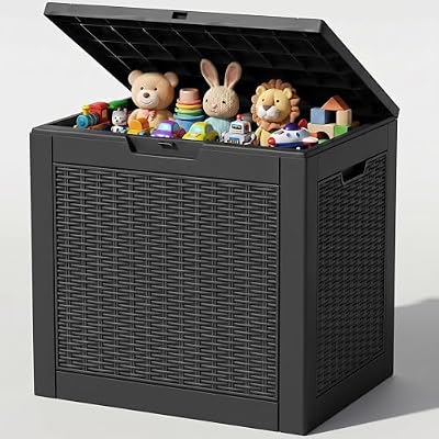 ATMELT Outdoor Storage Box,38 Gallon Resin Deck Box,Waterproof & UV Resistant Lockable Package Delivery Bin,Toy Cabinet for Indoor & Outdoor