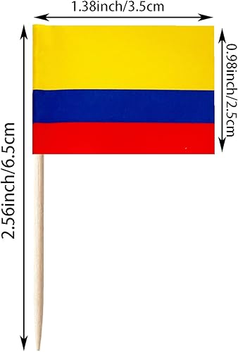 Miniatura 2 de stidsds 100 banderas colombianas con palillos de dientes de Colombiana, mini adornos colombianos pequeños para cupcakes, banderas, banderines para